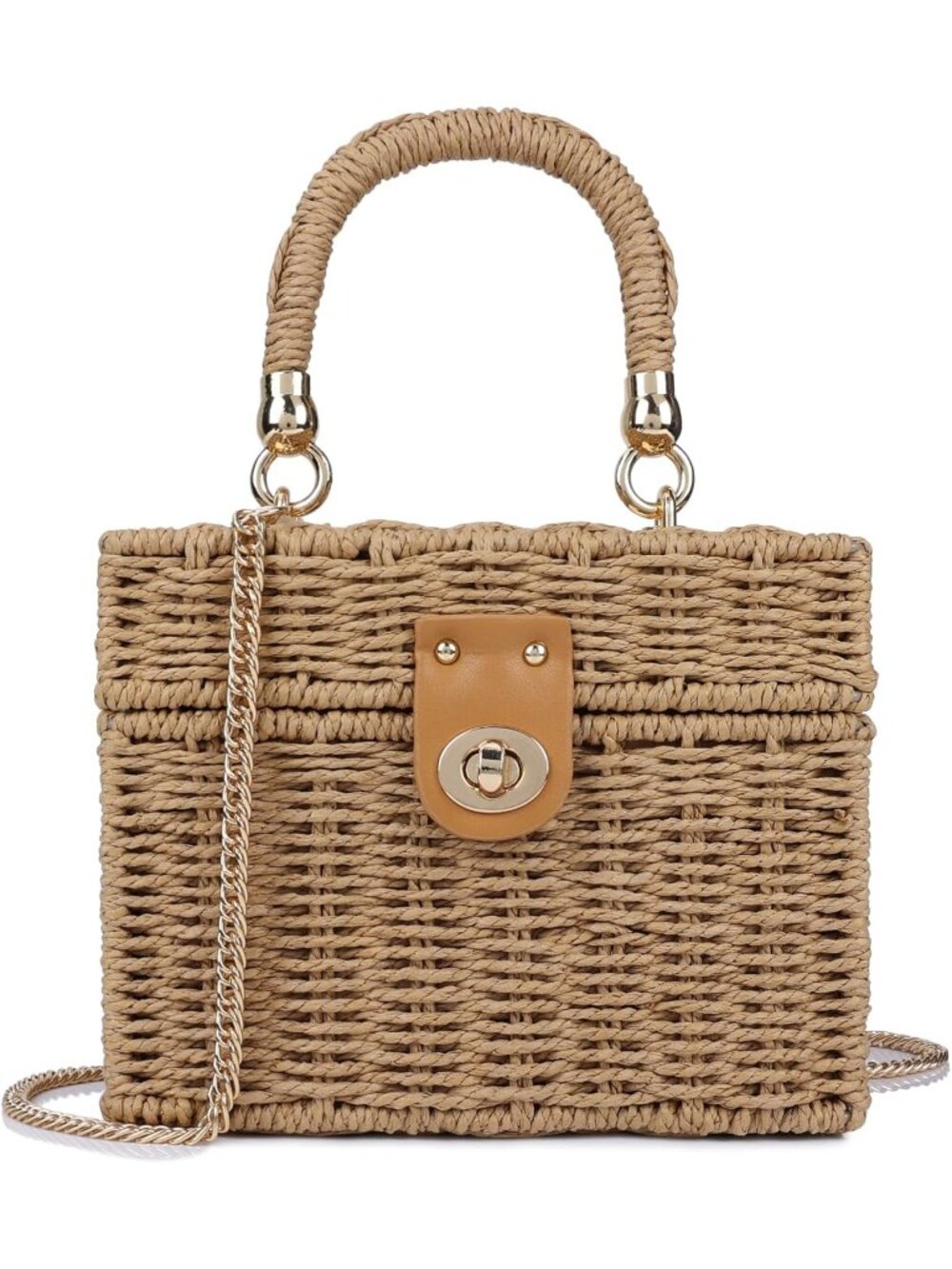 Women's Brown Wicker Crossbody Shoulder Bag Straw Beach Tote Bag Top Handle